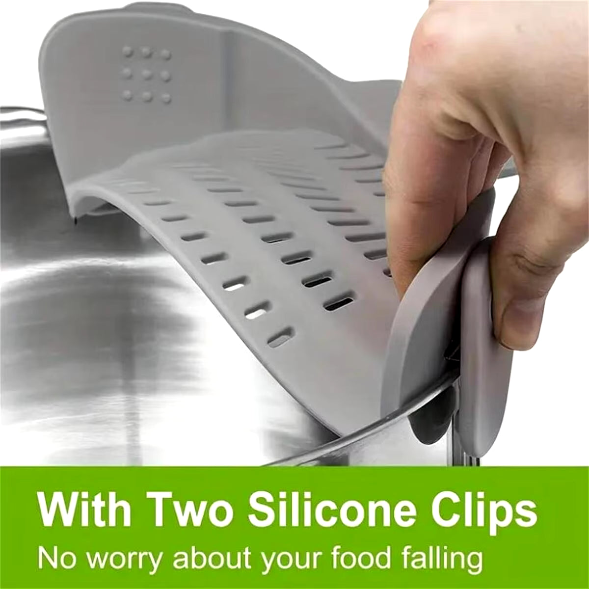 1Pc Adjustable Silicone Clip-On Strainer for Pots, Pans, and Bowls - Handheld Drainer for Noodles, Pasta