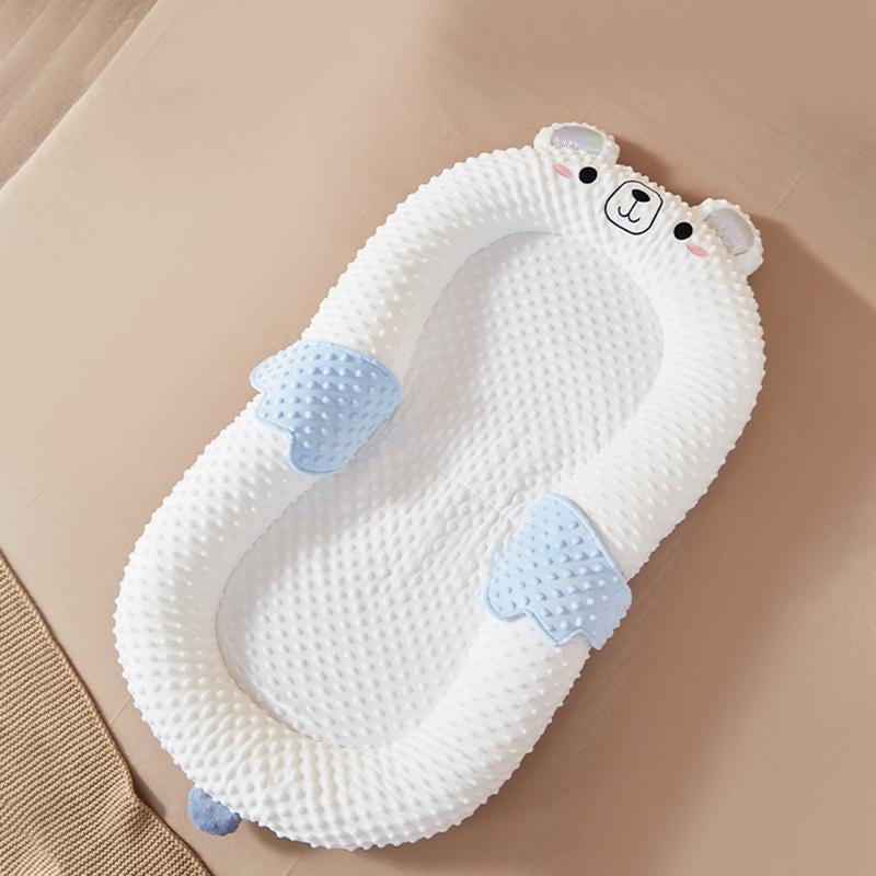 Baby Lounger Pillow, Cartoon Design, Infant Sleeping Bed, Breathable Baby Nest, Newborn Nest, Cozy Baby Bed.