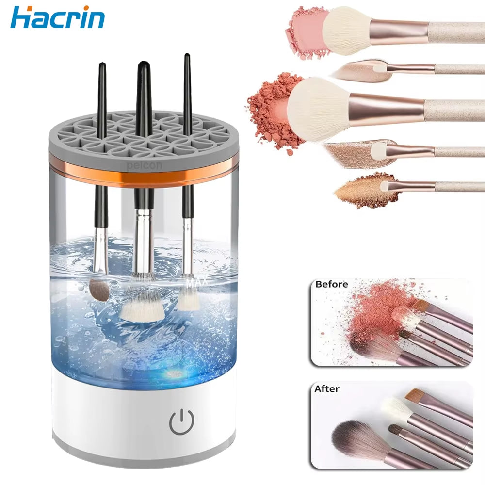 Automatic makeup brush cleaner, electric washer, portable cosmetic brush, rotary cleaning feature