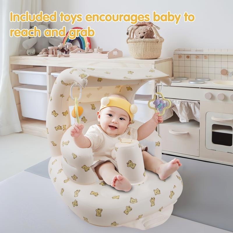 Upgraded Inflatable Baby Seat, Baby Floor Chair, Built-In Air Pump, Canopy and Toys, Comfortable Sitting, Ideal for 3 Months & Up, Portable Infant Chair.