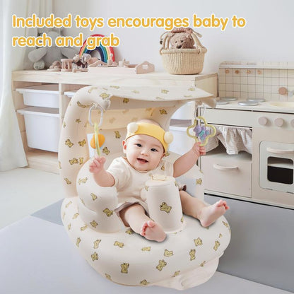 Upgraded Inflatable Baby Seat, Baby Floor Chair, Built-In Air Pump, Canopy and Toys, Comfortable Sitting, Ideal for 3 Months & Up, Portable Infant Chair.