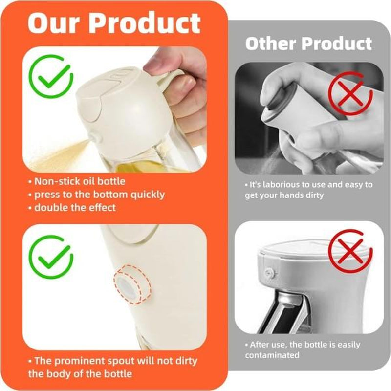 2-In-1 Oil Bottle, 16 Oz Glass Spray Bottle, Air Fryer Oil Dispenser, Salad Dressing Spray, Grill and Baking Tools, Multicolor Kitchen Utensils, Spray Nozzle Pump.