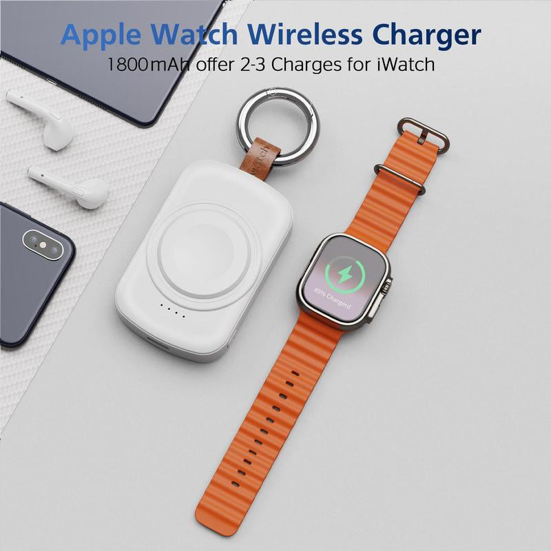 Portable Wireless Charger, 1800mAh Power Bank, Apple Watch Charger, Keychain Design, Rechargeable Watch Charger, Magnetic Wireless Charging, Travel-Friendly Power Bank.