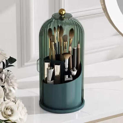 360° Rotating Makeup Organizer, Dustproof Cosmetic Storage, Multi-Use Toothbrush Holder, Countertop Organizer for Vanity, Bathroom Storage Box, Makeup Brush Holder with Cover.