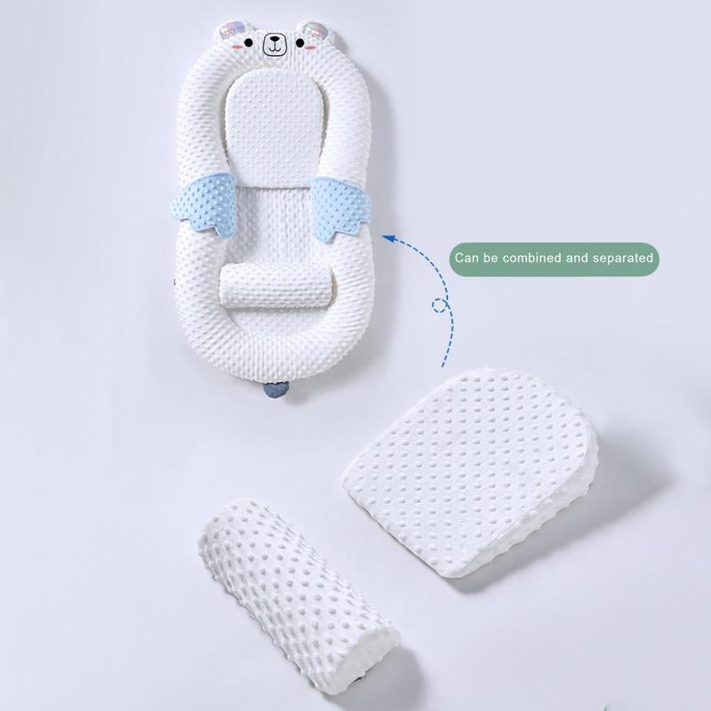 Baby Lounger Pillow, Cartoon Design, Infant Sleeping Bed, Breathable Baby Nest, Newborn Nest, Cozy Baby Bed.