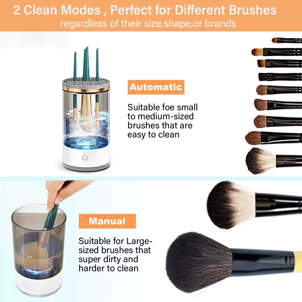Automatic makeup brush cleaner, electric washer, portable cosmetic brush, rotary cleaning feature