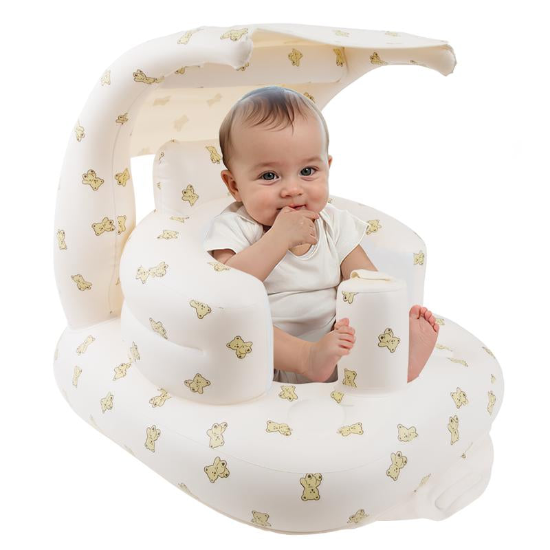 Upgraded Inflatable Baby Seat, Baby Floor Chair, Built-In Air Pump, Canopy and Toys, Comfortable Sitting, Ideal for 3 Months & Up, Portable Infant Chair.