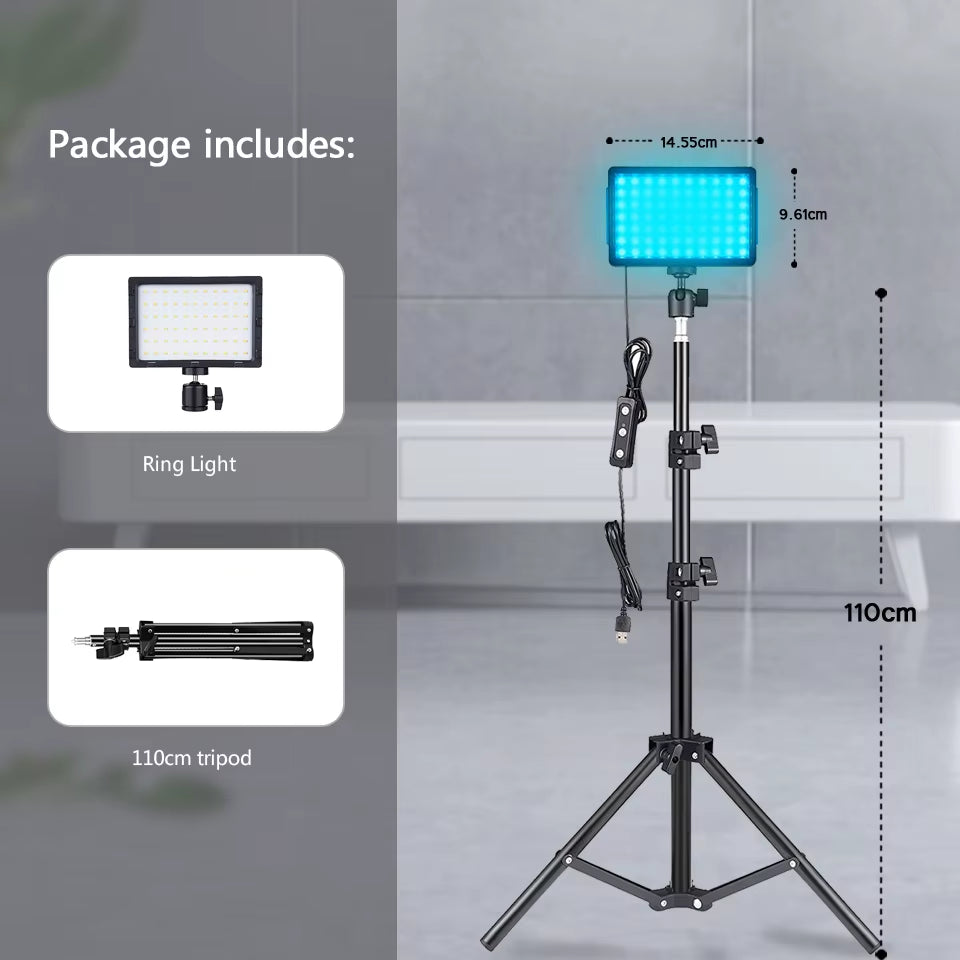 LED Photography Video Light Panel - Photo Studio Lamp Kit with Tripod Stand and RGB Filters for Shooting, Live Streaming, and YouTube