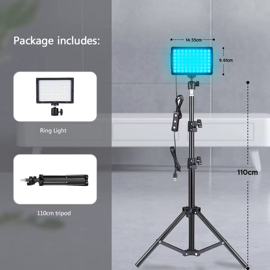 LED Photography Video Light Panel - Photo Studio Lamp Kit with Tripod Stand and RGB Filters for Shooting, Live Streaming, and YouTube