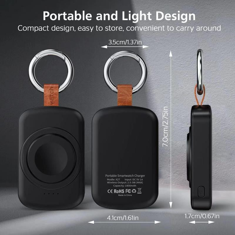 Portable Wireless Charger, 1800mAh Power Bank, Apple Watch Charger, Keychain Design, Rechargeable Watch Charger, Magnetic Wireless Charging, Travel-Friendly Power Bank.