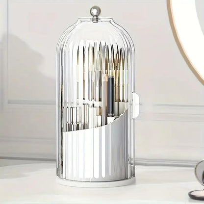 360° Rotating Makeup Organizer, Dustproof Cosmetic Storage, Multi-Use Toothbrush Holder, Countertop Organizer for Vanity, Bathroom Storage Box, Makeup Brush Holder with Cover.