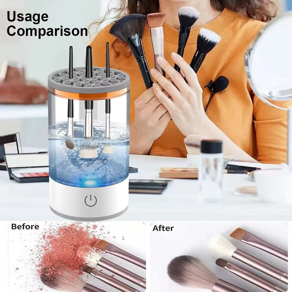 Automatic makeup brush cleaner, electric washer, portable cosmetic brush, rotary cleaning feature