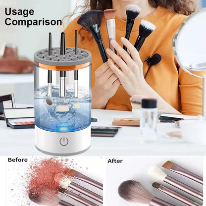 Automatic makeup brush cleaner, electric washer, portable cosmetic brush, rotary cleaning feature