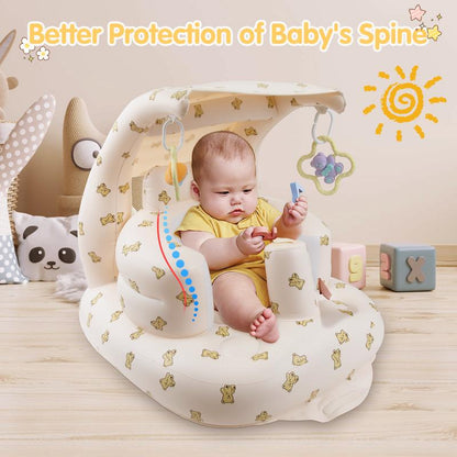 Upgraded Inflatable Baby Seat, Baby Floor Chair, Built-In Air Pump, Canopy and Toys, Comfortable Sitting, Ideal for 3 Months & Up, Portable Infant Chair.