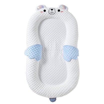Baby Lounger Pillow, Cartoon Design, Infant Sleeping Bed, Breathable Baby Nest, Newborn Nest, Cozy Baby Bed.