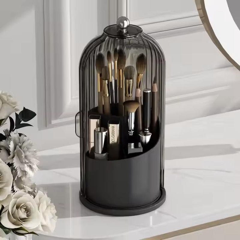 360° Rotating Makeup Organizer, Dustproof Cosmetic Storage, Multi-Use Toothbrush Holder, Countertop Organizer for Vanity, Bathroom Storage Box, Makeup Brush Holder with Cover.
