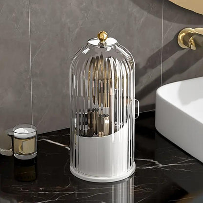 360° Rotating Makeup Organizer, Dustproof Cosmetic Storage, Multi-Use Toothbrush Holder, Countertop Organizer for Vanity, Bathroom Storage Box, Makeup Brush Holder with Cover.