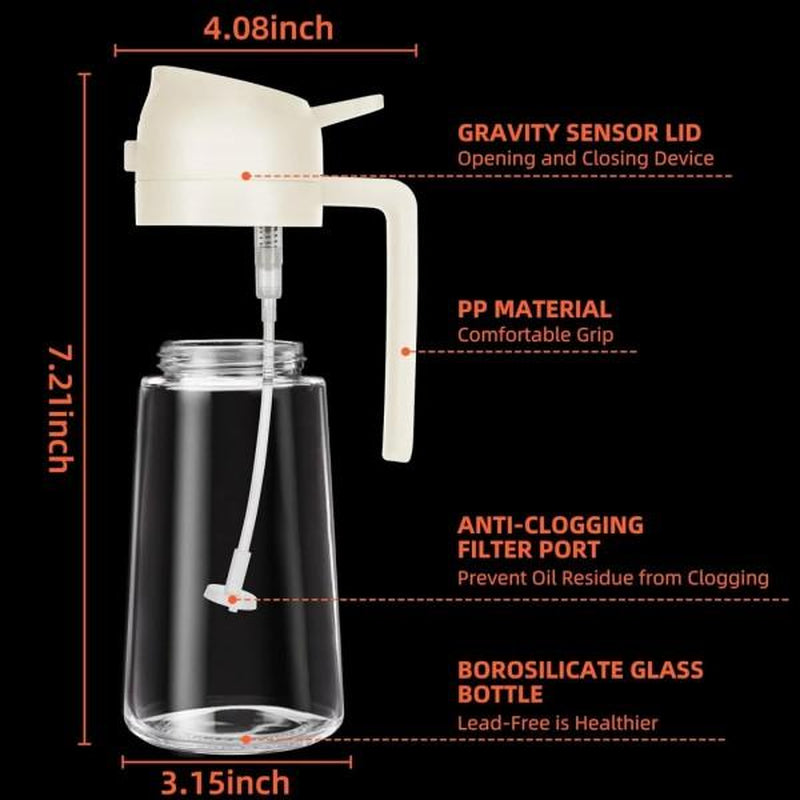 2-In-1 Oil Bottle, 16 Oz Glass Spray Bottle, Air Fryer Oil Dispenser, Salad Dressing Spray, Grill and Baking Tools, Multicolor Kitchen Utensils, Spray Nozzle Pump.