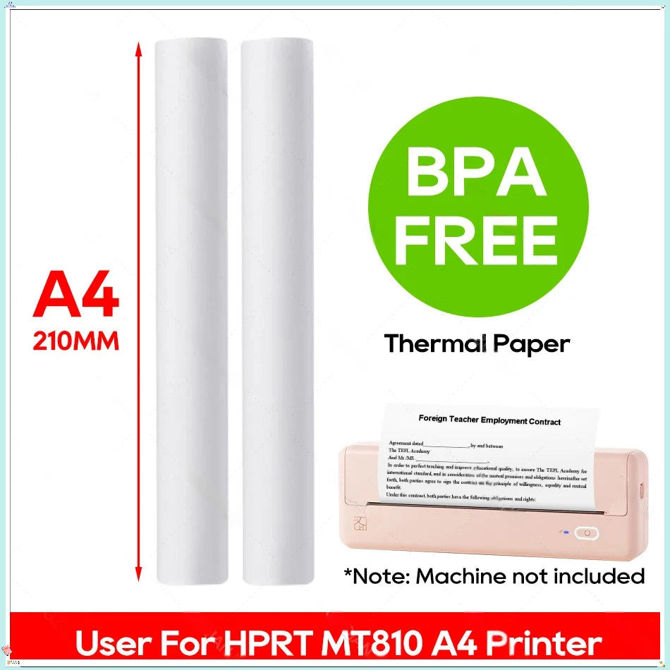 A4 Thermal Printer Paper Roll A4 Width Paper BPA Free 2 4 6 10 Rolls for HPRT MT810 Thermal A4 Portable Machine Maker Official