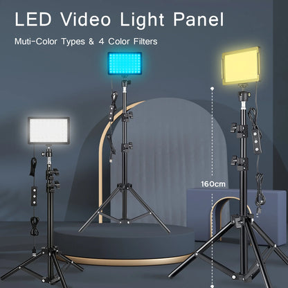 LED Photography Video Light Panel - Photo Studio Lamp Kit with Tripod Stand and RGB Filters for Shooting, Live Streaming, and YouTube
