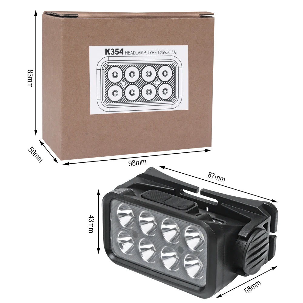 K354 LED Motion Sensor Headlamp - USB C Rechargeable, Waterproof, Built-In Battery - Camping and Outdoor Lantern