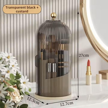 360° Rotating Makeup Organizer, Dustproof Cosmetic Storage, Multi-Use Toothbrush Holder, Countertop Organizer for Vanity, Bathroom Storage Box, Makeup Brush Holder with Cover.