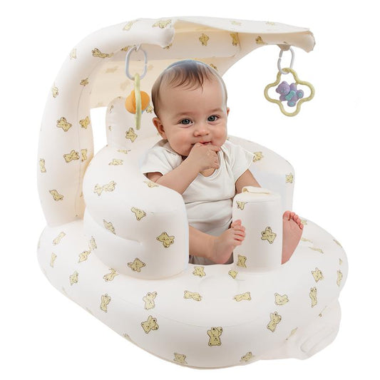 Upgraded Inflatable Baby Seat, Baby Floor Chair, Built-In Air Pump, Canopy and Toys, Comfortable Sitting, Ideal for 3 Months & Up, Portable Infant Chair.