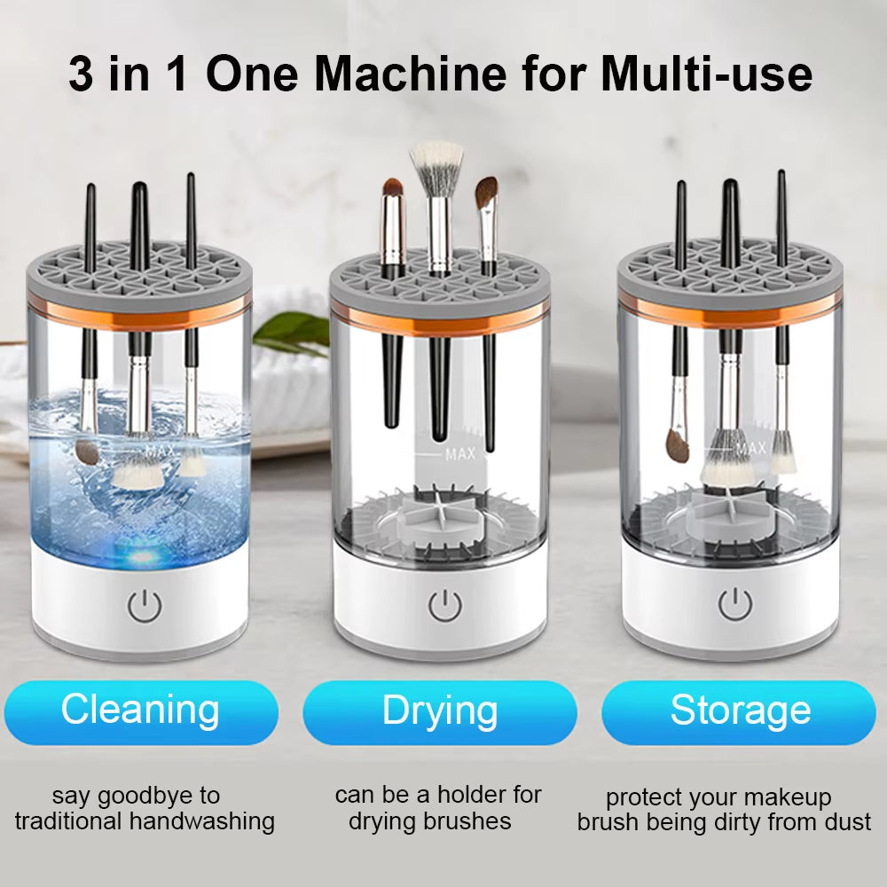 Automatic makeup brush cleaner, electric washer, portable cosmetic brush, rotary cleaning feature