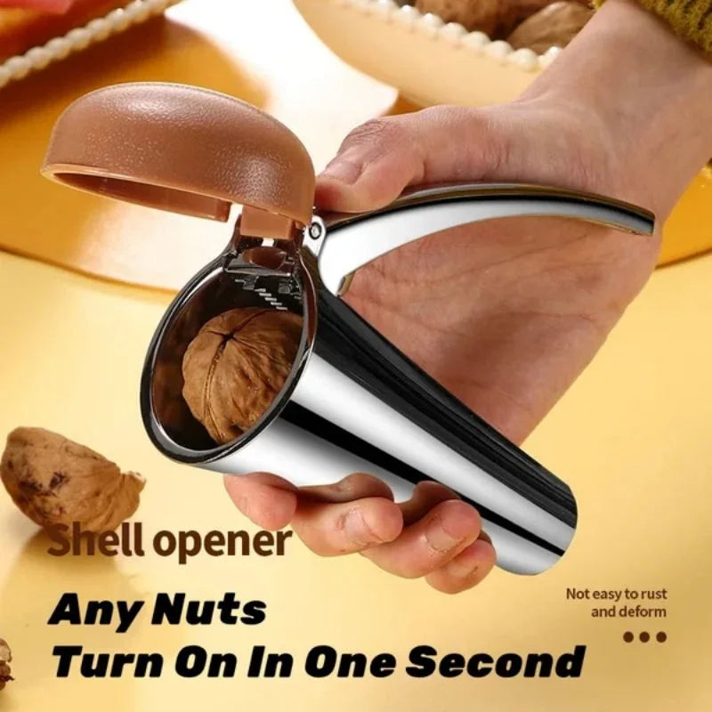 Zinc Alloy Walnut Nutcracker - Multifunctional Nut Shelling Tool with Clip and Funnel Design for Efficient Nut Shelling