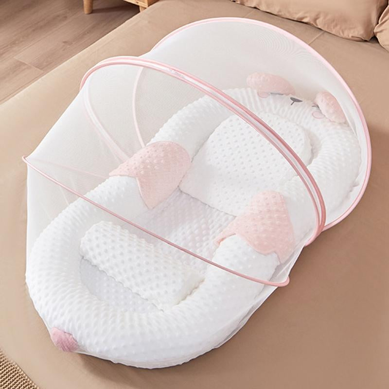 Baby Lounger Pillow, Cartoon Design, Infant Sleeping Bed, Breathable Baby Nest, Newborn Nest, Cozy Baby Bed.