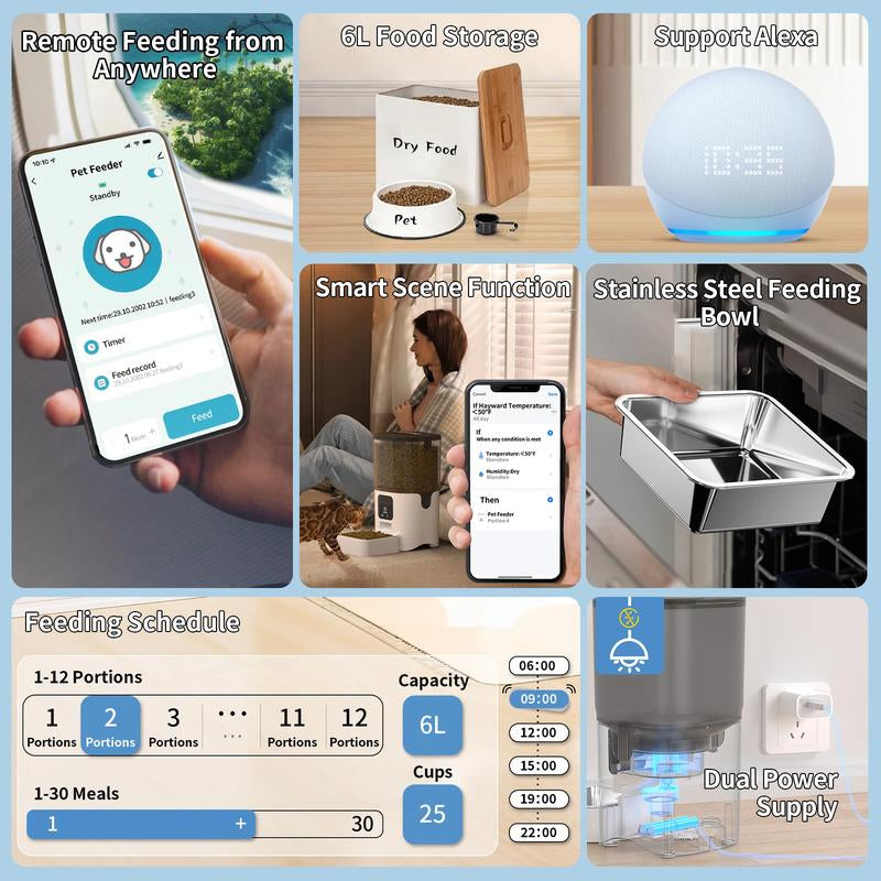 Smart Automatic Cat Feeder, WiFi Pet Feeder, APP-Controlled Remote Feeding, Detachable for Easy Cleaning, Automatic Cat Food Dispenser, Dog Food Feeder, Convenient Pet Care Device.