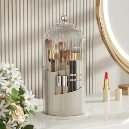 360° Rotating Makeup Organizer, Dustproof Cosmetic Storage, Multi-Use Toothbrush Holder, Countertop Organizer for Vanity, Bathroom Storage Box, Makeup Brush Holder with Cover.