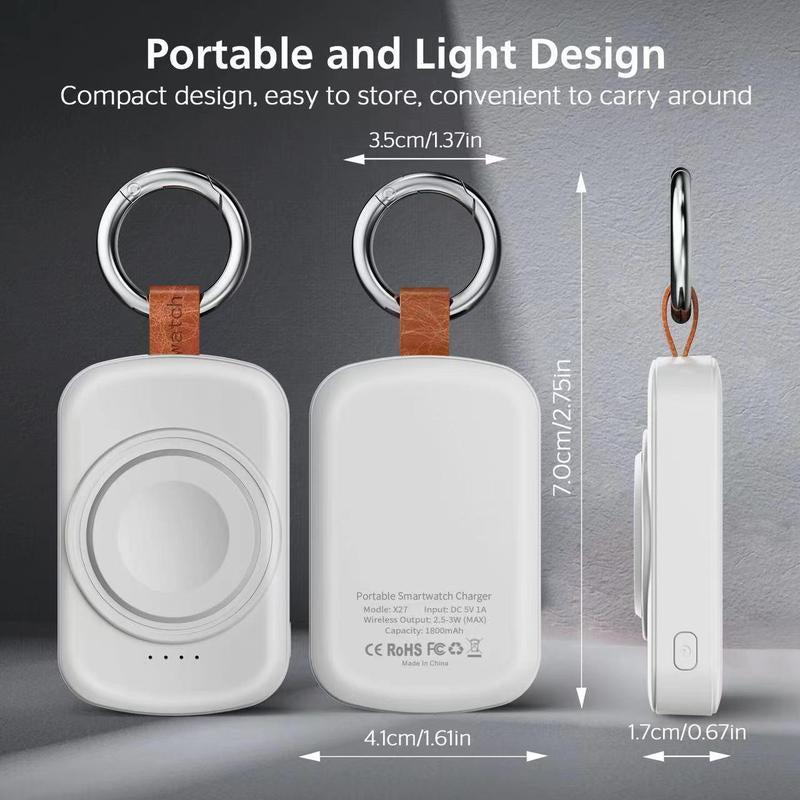 Portable Wireless Charger, 1800mAh Power Bank, Apple Watch Charger, Keychain Design, Rechargeable Watch Charger, Magnetic Wireless Charging, Travel-Friendly Power Bank.