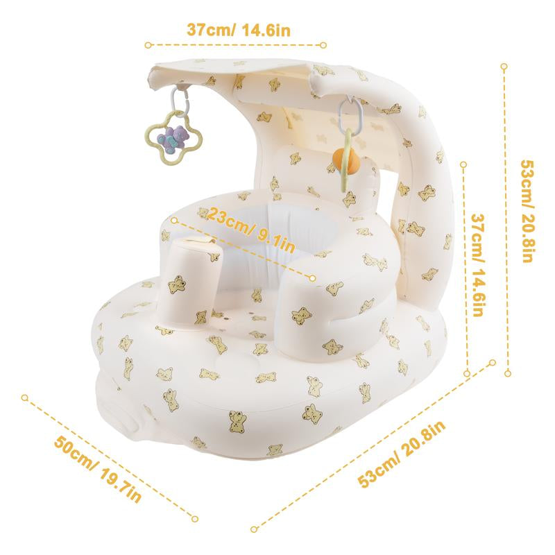 Upgraded Inflatable Baby Seat, Baby Floor Chair, Built-In Air Pump, Canopy and Toys, Comfortable Sitting, Ideal for 3 Months & Up, Portable Infant Chair.